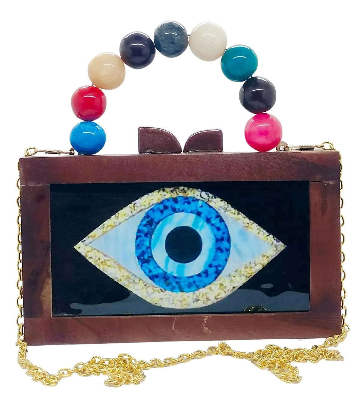 Avani Brown Wooden Slim Rectangular Clutch Bag